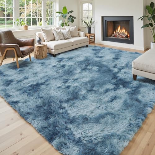 6x9 Shag Area Rug for Living Room (Dark Blue Tie-dyed / 6' x 9' (Rectangular))