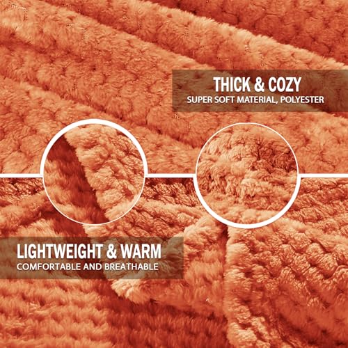 Large Waffle Fleece Throw Blanket for Couch (Burnt Orange / 50x70 in)