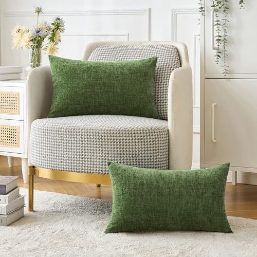 Soft Chenille Lumbar Throw Pillow Covers Moss Green 12x20 Pack of 2 (20" x 12" (Pack of 2) / Moss Green)