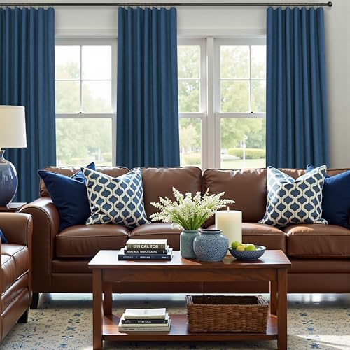 Navy Blue Curtains for Living Room 102 Inch Long 100 Percent Blackout Linen Look Viral Window Curtains for Bedroom Black Out Drapes for Nursery Bedroom Dorm 52x102 Length 2 Panels Midnight Royal Blue (Navy Blue / 52"W x 102"L (Pack of 2))