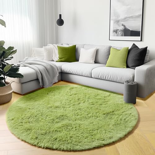 Grass Green Fluffy Round Rug Circle Area Rugs 4ft for Kids Teen Bedroom (Green / 4' (Round))