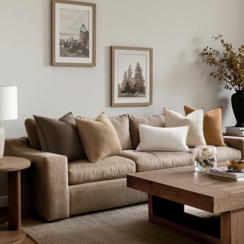 Neutral Brown Boho Linen Pillow Covers 24x24 Inch Pack of 4 (24" x 24" (Pack of 4) / Neutral Brown)