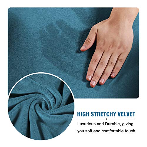 Rich Velvet Stretch 2 Piece Chair Cover Chair Slipcover Sofa Cover Furniture Protector Couch Soft with Elastic Bottom Chair Couch Cover with Arms Width Up to 49 Inch (1 Cushion Chair / Peacock Blue)
