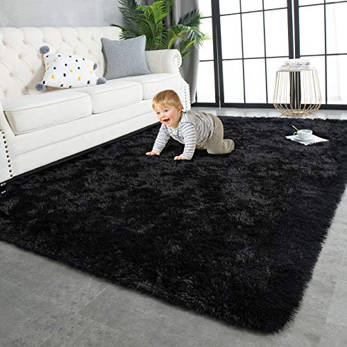 Super Soft Shaggy Rugs Fluffy Carpets (6' x 9' (Rectangular) / Black)