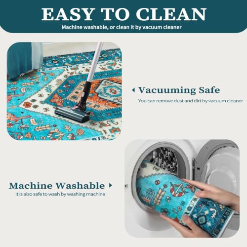 4x6 Washable Non Slip Boho Area Rug for Bedroom (Blue/Multi / 4' x 6' (Rectangular))