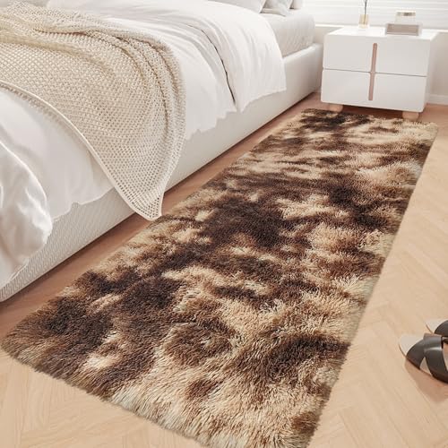 Super Soft Fluffy Living Room Area Rug 2x6 ft Tie (Tie-dyed Brown / 2' x 6' (Runner))