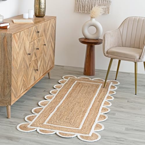 Scalloped Natural Jute Area Rug (2'6" x 10' (Rectangular))