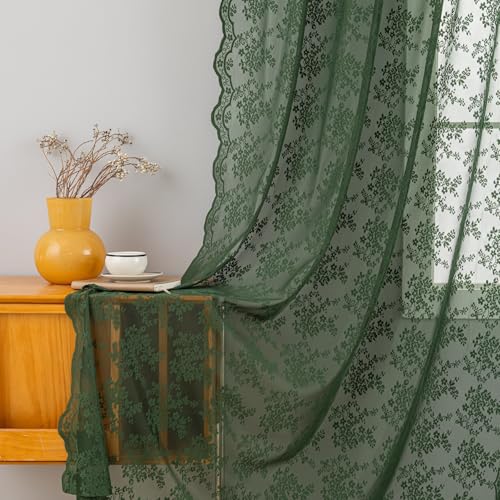 Vintage Lace Curtains 72 Inches Long (Dark Green / 52"W x 72"L (Pack of 2))
