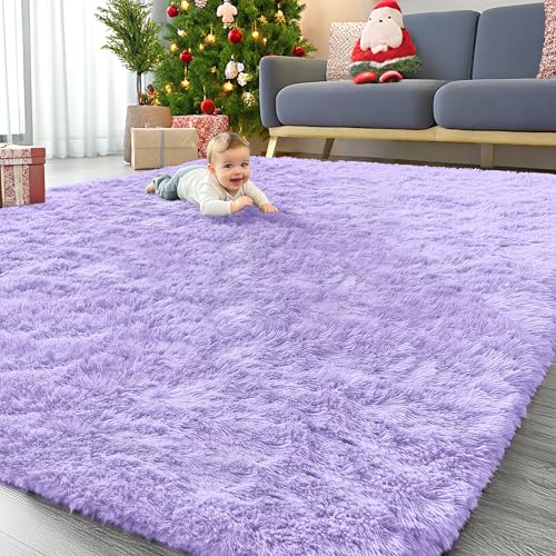 9x12 Machine Washable Large Area Rugs for Living Room (9x12 Ft / Light Purple)