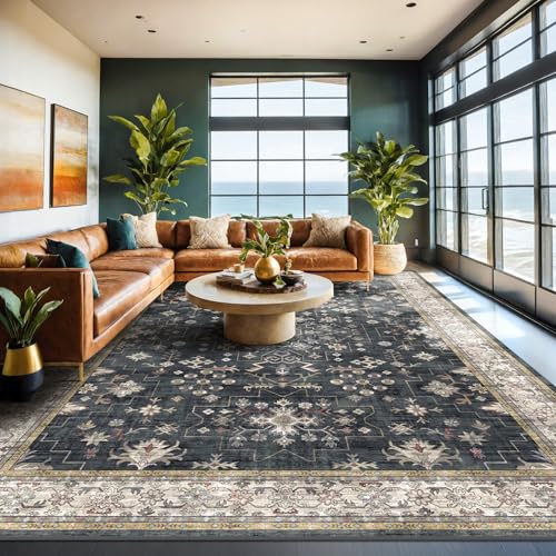 Black Farmhouse Washable 8x10 Area Rugs for Living Room (8' x 10' (Rectangular) / Ashen / Multi)