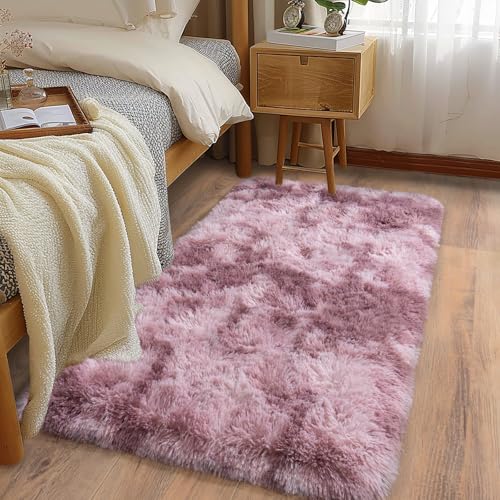 Soft Runner Rugs for Bedroom Hallways (2' x 4' (1 pc) / Tie-dyed Grey Purple)
