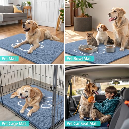 Dog Door Mat for Muddy Paws (30"X20" / Airy Blue and White)