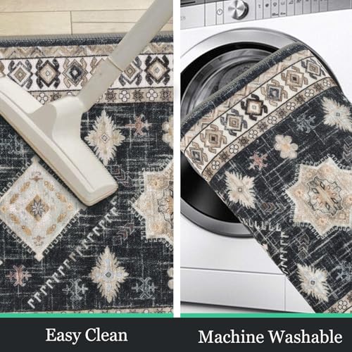 HEBE Boho Kitchen Rugs Set of 3 (Black/Colorful / 20"x32"+20"x48"+20"x59")