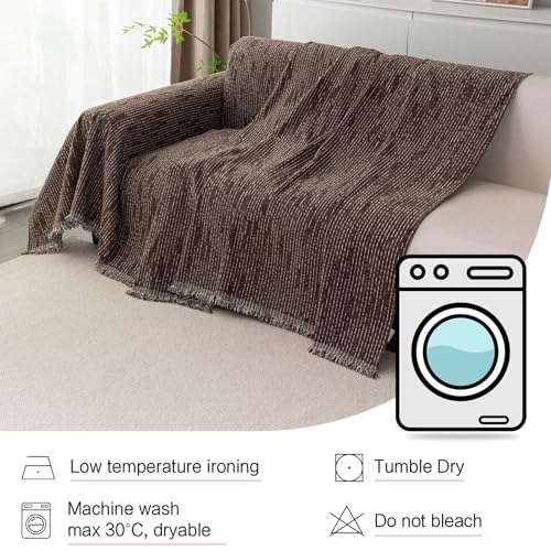 Loveseat Cover Deep Chocolate Couch Cover Sectional Couch Covers for 2 Cushion Couch Sofa Thick Universal Chenille Sofa Cover with Tassel Durable Furniture Protector for Dogs 91" x 118" (91" x 118" / 9# Lines Deep Chocolate)