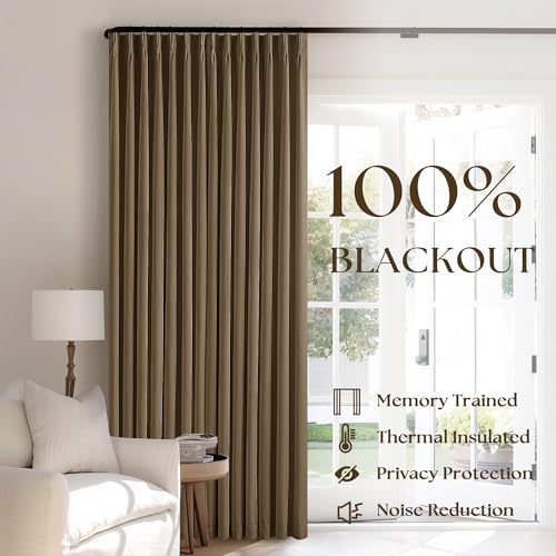 Dutch Cocoa Pleated Linen 100% Blackout Curtains 90 Inches Long for Bedroom (Dutch Cocoa / 40"W x 90"L (Pack of 2))