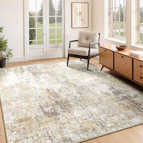 Washable 4'x6' Abstract Area Rug for Living Room Neutral Brown (Gray/Neutral Brown / 4' x 6' (Rectangular))
