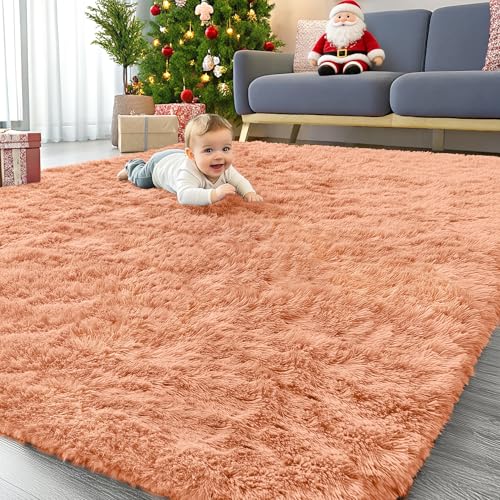 8x10 Machine Washable Large Area Rugs for Living Room (8x10 Ft / Muted Orange)