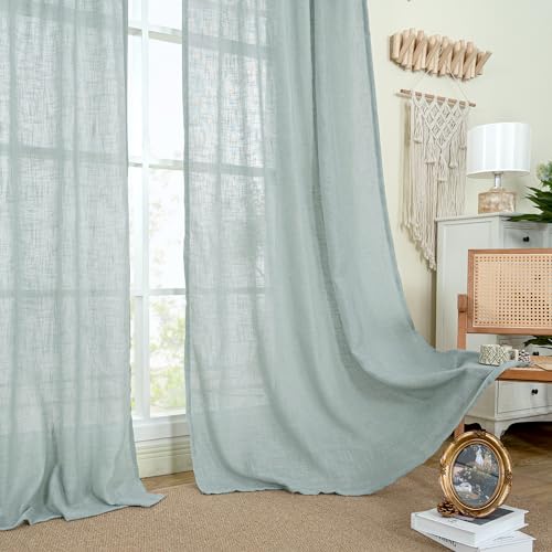 Semi Sheer Linen Curtains 36 Inch Length 2 Panels for Small Window (Greyish Blue / 25"W x 36"L (Pack of 2))