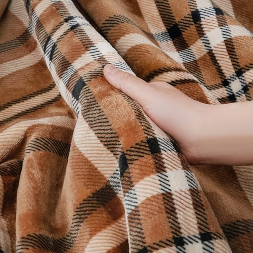 Sherpa Fleece Throw Blanket 80" x 90" Reversible Plush Fluffy Large Big Blanket Lattice Flannel Blankets for All Season Use (Mocha Brown / 80"*90")