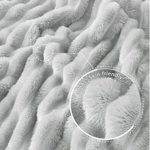 Striped California King Size Fleece Blanket for Bed (Light Grey / Cal King ( 120x120 IN ))