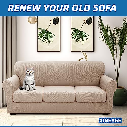 4 Piece Stretch X (91"-110"(3 Cushions) / Khaki)