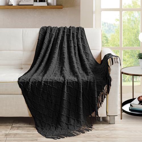 Black Throw Blanket 50 x70 Inch Jacquard Throw Knitted Blanket (Jacquard-black / 50"x70")