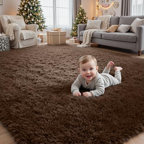 6x9 Fluffy Shag Area Rugs for Living Room Bedroom (Brown / 6' x 9' (Rectangular))