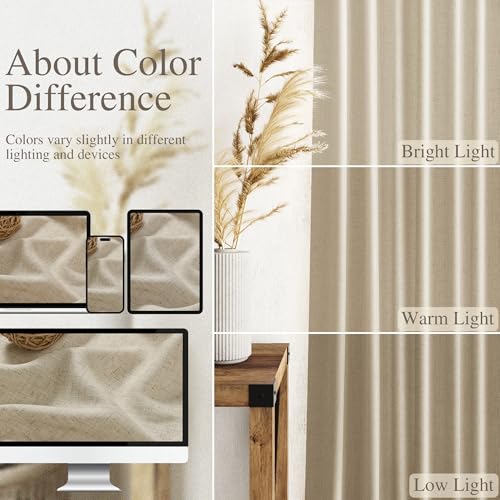 Eggshell Beige Linen Curtains for Living Room 98 Inches Long Light Filtering Semi Sheer Curtain Back Tab Rustic Farmhouse Decor Burlap Luxury Boho Drapes for Bedroom Dinner Room 52x98 (52"W x 98"L (Pack of 2) / Eggshell Beige)