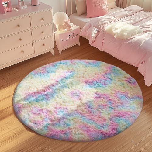 Round Rugs 4Ft Rainbow Circle Area Rug (Rainbow / 4' (Round))