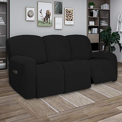 Super Stretch 3 Seats Recliner Sofa Couch Cover with Pocket (Large Recliner Sofa / Black)