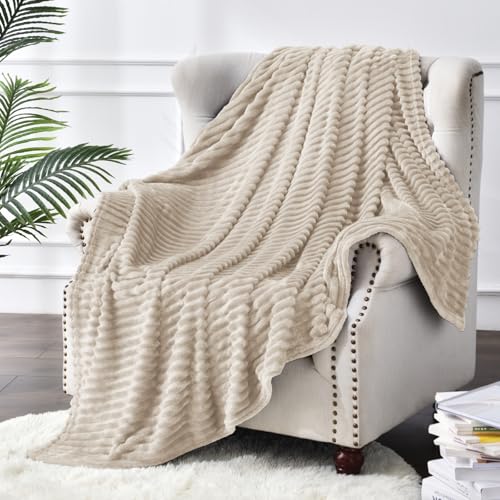 3D Ribbed Jacquard Linen Fleece Twin Blanket for Couch (Linen / Twin(60"x80"))