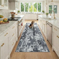 Washable Runner 3'x8' Abstract Area Rug for Hallway Black White (Black/Navy Blue/Gray / 3' x 8' (Runner))