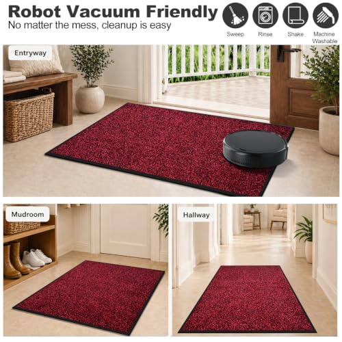 Super Absorbent Front Door Mat (Red / 3' x 4' (Rectangular))