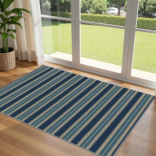 3x5 Striped Entry Rug (Striped - Navy Blue/Taupe / 3' x 5' (Rectangular))