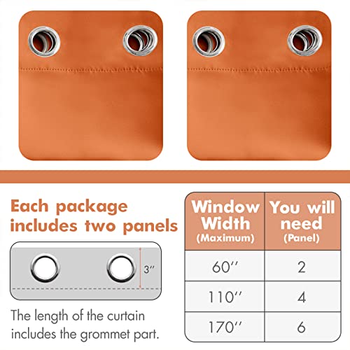 Fall Orange Blackout Curtains 63 Inch Long for Bedroom 52 Inch Wide (Orange / 42"W x 63"L (Pack of 2))