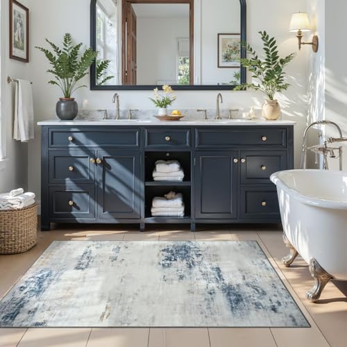 3x5 Washable Non Slip Abstract Area Rugs for Bedroom Living Room (Blue / White / 3' x 5' (Rectangular))