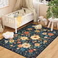 3x5 Area Rug Floral Washable Rug for Bedroom Non Slip (Navy Blue / 3' x 5' (Rectangular))
