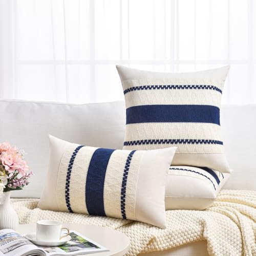 Set of 1 Navy Blue Lumbar Decorative Throw Pillow Covers 12x20 Inch for Couch Bed Sofa Living Room (20" x 12" (Pack of 1) / Navy Blue)