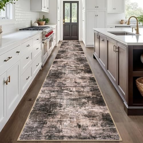 Abstract Runner Rug 3x20 Ft Extra Long Washable Runners for Hallways (Brown/Rust / 3' x 20' (Rectangular))