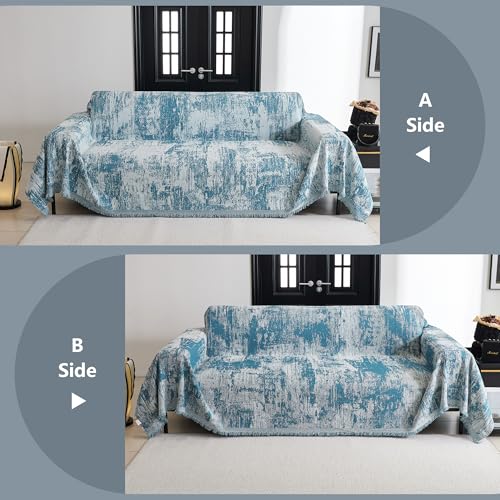 Sectional Couch Cover Sage Abstract Geometric Sofa Covers for Sectional Sofa L Shape Chenille Couch Protector for Dogs Pets Couch Throw Cover Washable Durable for Home Decor (71" x 118" / 1# Blue)