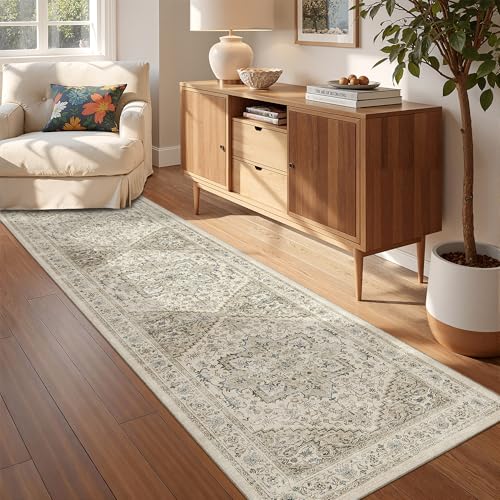 Kitchen Runner Rug Non Slip Washable Rugs 2.5x8 (Brown/Beige / 2'6" x 8' (Runner))