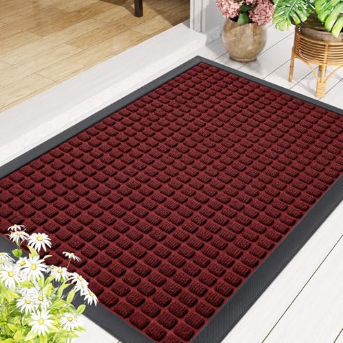 Front Door Mat Outside Entrance (Red / 59" X 23")