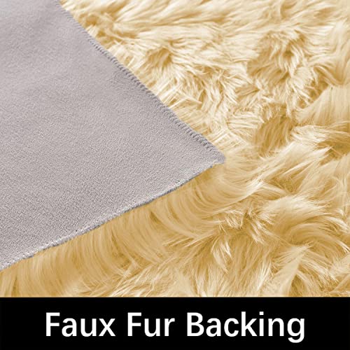 Yellow Fur Rugs Small 2x3 Area Faux Sheepskin Rug Throw for Sofa Cushion Chair Fluffy Rug Carpet for Bedroom Dorm Room Home Décor Rectangle (2' x 3' (Rectangular) / Light Yellow)