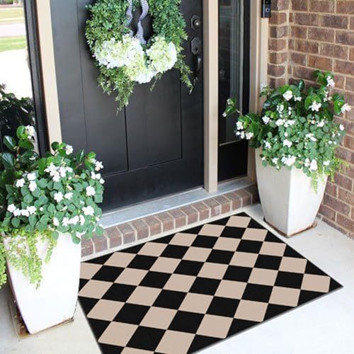 Indoor Outdoor Front Door Mat (Diamond - Black / Tan / 2' x 3' (Rectangular))