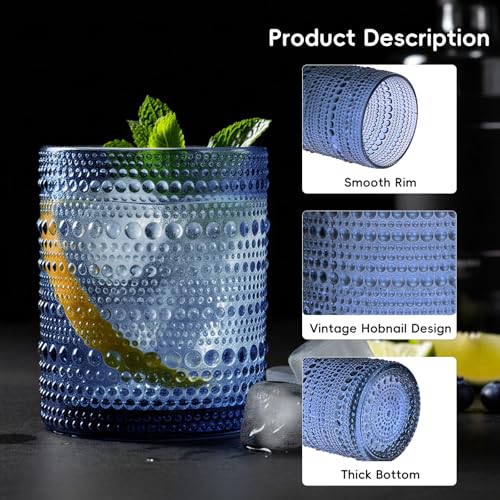 Blue Hobnail Drinking Glasses Set of 6 Vintage Glass Cups (Blue / 6pcs)