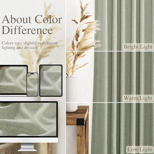 Sage Curtains 94 inches Long 2 panels for Living Room Back Tab Rod Pocket Semi Sheer Linen Draperies Muted Neutral Sage Green Room Decor Earth Tone Pale Green Curtain for Diningroom Bedroom Office (52"W x 94"L (Pack of 2) / Sage Green)