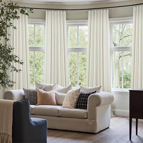 100% Blackout Curtains 84 Inch Length 2 Panels Set Neutral Boho Linen Farmhouse for Bedroom Windows Living Room Darkening Thermal Insulated Drapes Natural Cream Ivory 7ft Long Back Tab Pleated Pocket (Natural / 52"W x 84"L (Pack of 2))