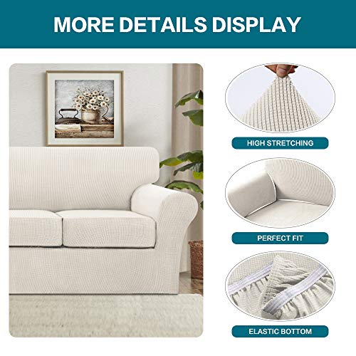 4 Piece Sofa Covers for 3 Cushion Couch Sofa Slipcover Soft Couch Cover for Dogs (XL Sofa (3 Cushion) / Ivory)