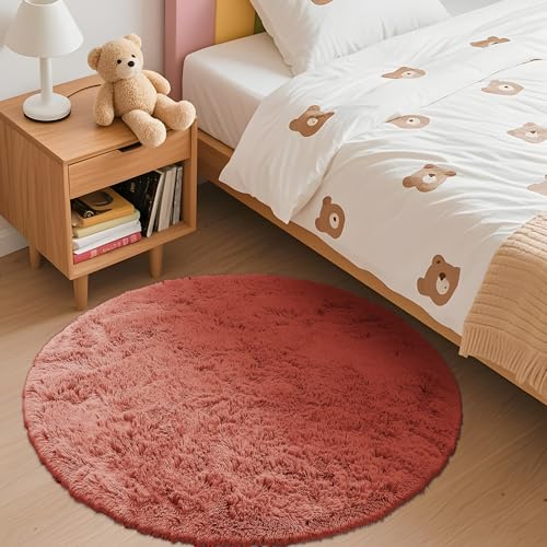 Rust Red Round Rugs for Bedroom (3 Ft Round / Rust Red)