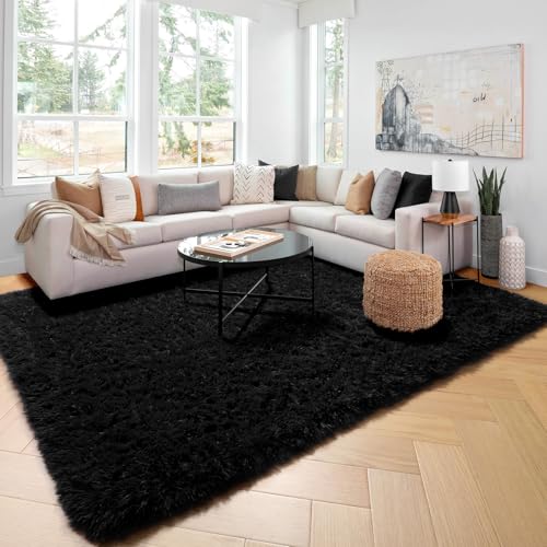 Black Shag Kids Area Rug 5x8 for Boys Bedroom Living Room Playroom (Black / 5' x 8' (Rectangular))